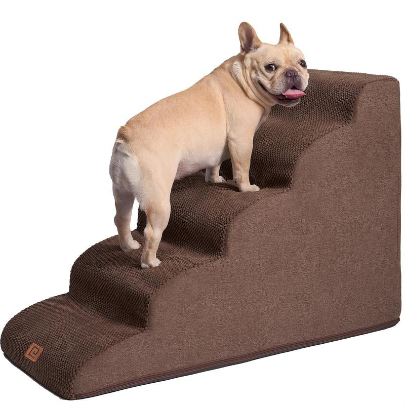 Curved Dog Stairs, 3-5 Steps Pet Stairs with Zipper Design, Compactble Dog Steps for High Beds, Couch Sofa and Chair, Non-Slip Balanced Pet Steps with Handles