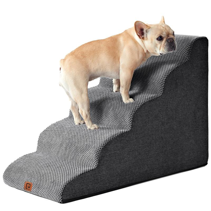 Curved Dog Stairs, 3-5 Steps Pet Stairs with Zipper Design, Compactble Dog Steps for High Beds, Couch Sofa and Chair, Non-Slip Balanced Pet Steps with Handles