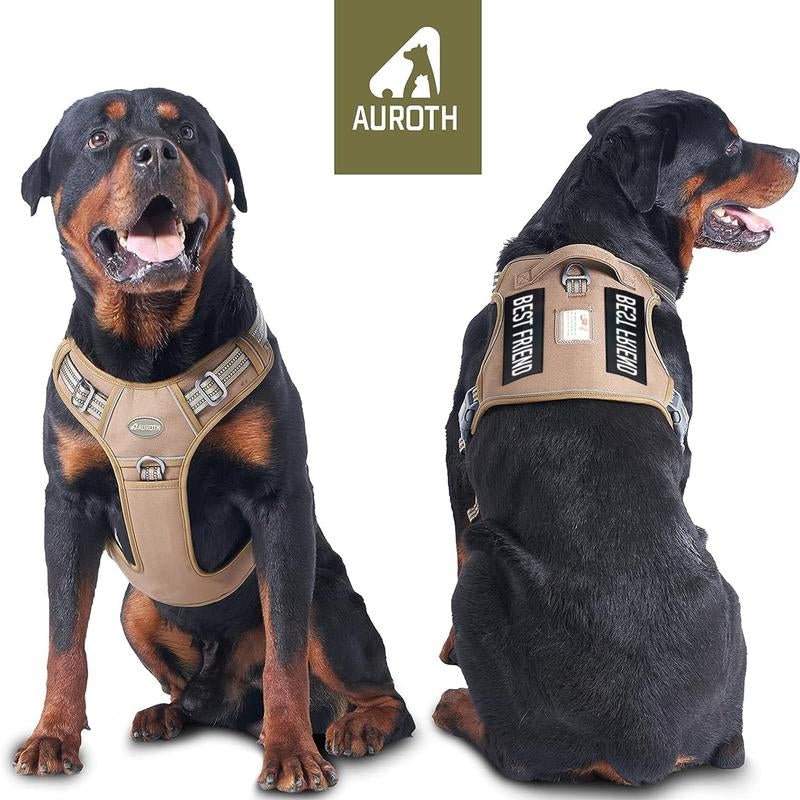 Auroth Tactical Dog Harness - No Pull, Adjustable & Reflective for All Sizes - Ultimate Control & Comfort for Your Pet!