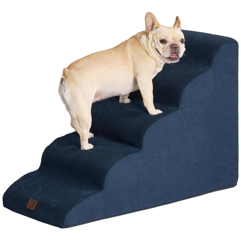 Curved Dog Stairs, 3-5 Steps Pet Stairs with Zipper Design, Compactble Dog Steps for High Beds, Couch Sofa and Chair, Non-Slip Balanced Pet Steps with Handles