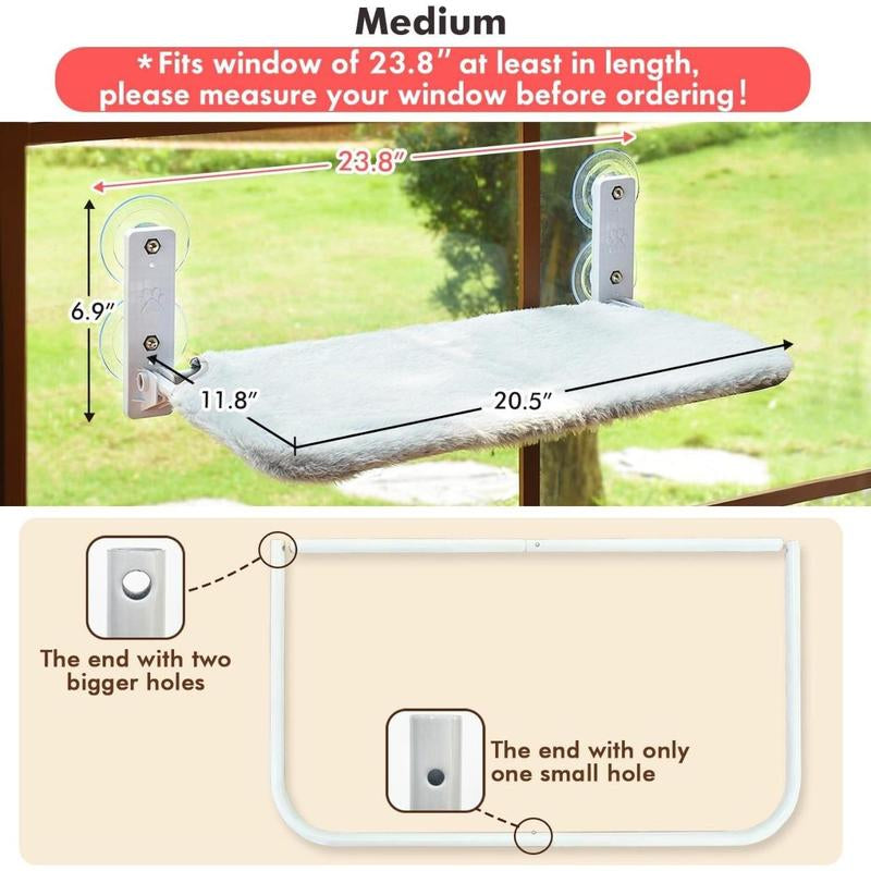 Cordless Cat Window Perch, Cat Hammock with 4 Suction Cups, Solid Metal Frame and Reversible Cover, Foldable Cat Bed for Indoor Cats, Supports 30 Lbs, Dimensions: 23.8 X 6.9 X 11.8 Inches