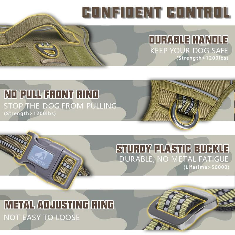 Auroth Tactical Dog Harness - No Pull, Adjustable & Reflective for All Sizes - Ultimate Control & Comfort for Your Pet!