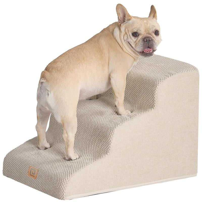 Curved Dog Stairs, 3-5 Steps Pet Stairs with Zipper Design, Compactble Dog Steps for High Beds, Couch Sofa and Chair, Non-Slip Balanced Pet Steps with Handles