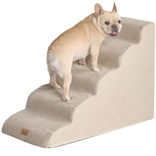 Load image into Gallery viewer, Curved Dog Stairs, 3-5 Steps Pet Stairs with Zipper Design, Compactble Dog Steps for High Beds, Couch Sofa and Chair, Non-Slip Balanced Pet Steps with Handles