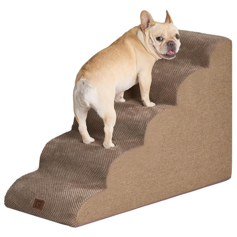 Curved Dog Stairs, 3-5 Steps Pet Stairs with Zipper Design, Compactble Dog Steps for High Beds, Couch Sofa and Chair, Non-Slip Balanced Pet Steps with Handles